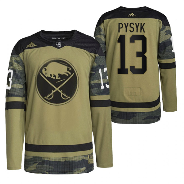 Men's Buffalo Sabres #13 Mark Pysyk 2022 Camo Military Appreciation Night Stitched Jersey Men's Buffalo Sabres #13 Mark Pysyk 2022 Camo Military Appreciation Night Stitched Jersey